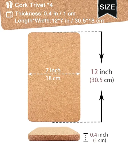 Vista 3 de 6 salvamanteles de corcho grueso de alta densidad para platos calientes y 4 salvamanteles rectangulares de corcho grueso de alta densidad