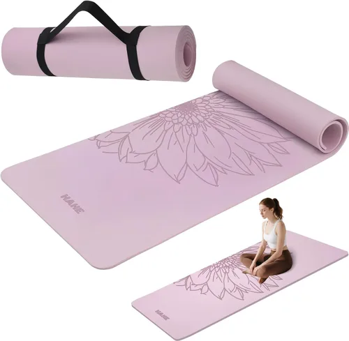 Vista 7 de HAHE Tapete de yoga grueso (8MM, 1/3 pulgadas), tapete de yoga antideslizante POE, ecológico, alto rebote y absorción de golpes, antidesgarros