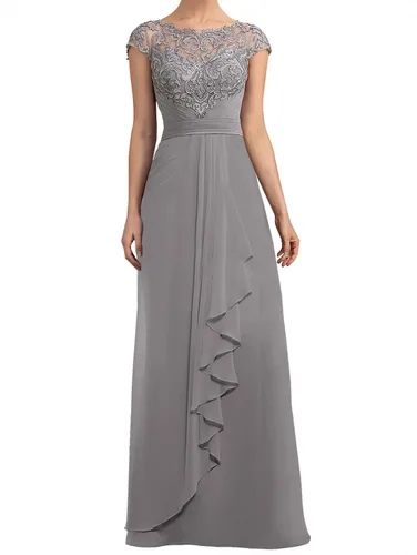 Vista 2 de Mother of The Bride Dress Cap Sleeve Long Party Dresses Women's Scoop Neck Prom Dresses Formal Gowns