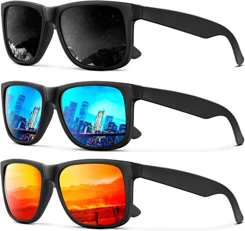 Vista 18 de KALIYADI Sunglasses Men Polarized Sun glasses for Mens Womens Classic Matte Black Frame UV Protection 3pack negro + negro + amarillo + amarillo