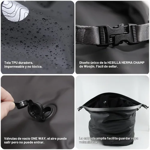 Vista 2 de Bolsas de compresión al vacío para viajes, bolsas de vacío reutilizables sin bomba de 40 L, bolsa de lavandería impermeable para mochila y maleta