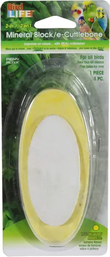 Vista 4 de Penn-Plax Bird-Life 2 en 1 E-Cuttlebone & Mineral Block - Sabor a plátano y bayas - Ideal para todas las aves - Paquete de 2