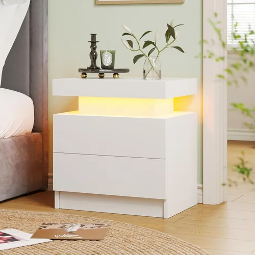 Vista 14 de Mesita de noche LED blanca moderna para mesita de noche de dormitorio con 2 Todo negro