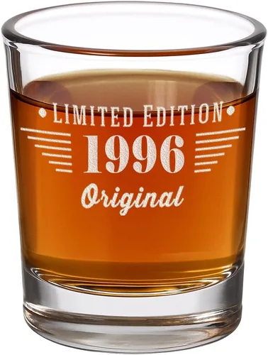 Vista 10 de Vaso de chupito grabado vintage de 1996 de 2.5 onzas – Regalos de feliz cumpleaños 30 para hombres y mujeres, saludos a cumplir 30 años de edad