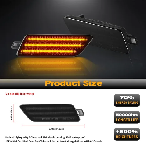 Vista 6 de POPMOTORZ - Kit de luces de señalización lateral para parachoques delantero, luces ámbar LED completas para intermitentes para Porsche Ma-can Lente
