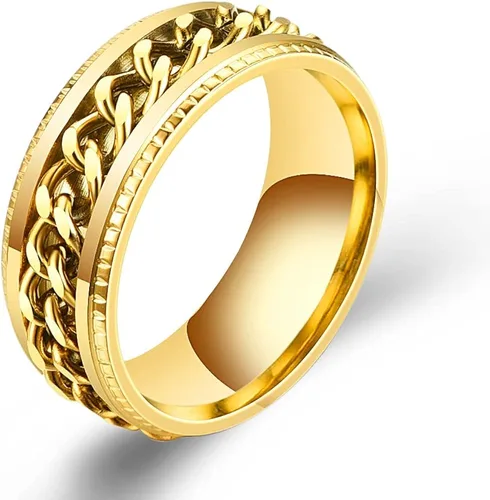 Vista 4 de COLORFUL BLING Anillo giratorio de acero inoxidable de 0.315in, antiansiedad, con borde acanalado, para hombres y mujeres, para aliviar la ansiedad
