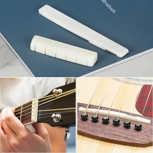 Vista 5 de Blisstime Puente de hueso de guitarra acústica de 6 cuerdas y tuerca y 6 pines de puente de guitarra de ébano