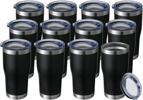 Vista 17 de HASLE OUTFITTERS Vaso de 20 onzas a granel, vasos de acero inoxidable con tapa, vaso aislado al vacío, taza de doble pared con recubrimiento