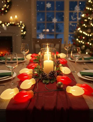 Vista 5 de Luces de Navidad Jumbo Rojas y Blancas de 16 Pies para Exteriores, Cadena de Bombillas LED Gigantes de Navidad para Árbol, Porche, Patio y Valla