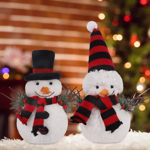 Vista 7 de winemana Decoración de mesa de Navidad, juego de 2 muñecos de nieve con ramitas de cono de pino, decoración de mesa de invierno para interiores