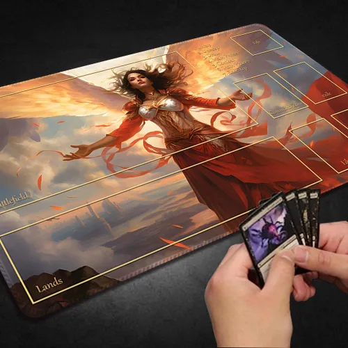 Vista 5 de Tapete de juego MTG cosido de alta calidad con zonas y parte trasera de goma antideslizante, tapete de juego TCG para MTG y otros juegos de cartas