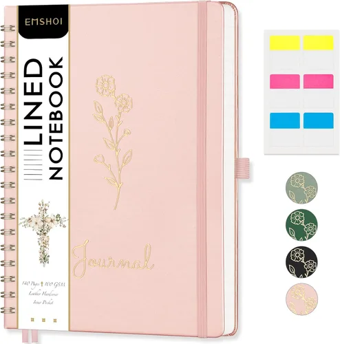 Vista 23 de EMSHOI Cuaderno de espiral con puntos, tapa dura de cuero, papel grueso de 3.53 oz/m², cuaderno de cuadrícula de puntos de 0.197 in para diario