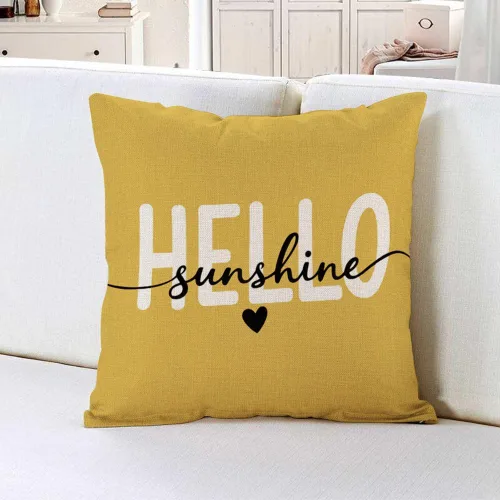 Vista 2 de IBILIU Hello Throw - Fundas de almohada de 18 x 18 pulgadas, color amarillo sol, fundas de cojín de lino y algodón para sofá, dormitorio