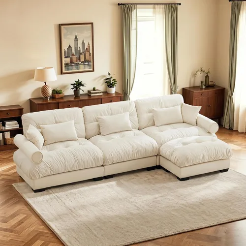 Vista 72 de Sofá biplaza de 93.7 pulgadas, sofá modular de 2 plazas, sofás seccionales grandes de color beige y blanco para sala de estar, juego de sofá