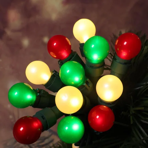 Vista 4 de Luces de Navidad Roja, Blanca y Verde G15 70 LED Luz de Globo Cadena de Luces Enchufable para Decoración de Navidad Cadena de Luces al Aire Libre