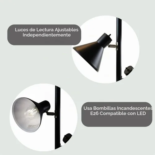 Vista 7 de LIGHTACCENTS Lámpara de pie de árbol negro con 3 luces ajustables, lámpara de pie moderna, pantallas negras ajustables, luz de poste para sala