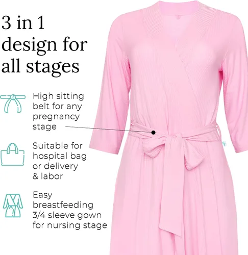 Vista 3 de Posh Peanut Bata de maternidad para maternidad y parto, viscosa suave de bambú, bata posparto y bata de maternidad para hospital