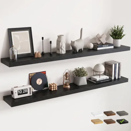 Vista 44 de 16 Inch Floating Shelves for Wall 2 Pack, 8"D Wood Grain Bathroom Shelves Acabado negro