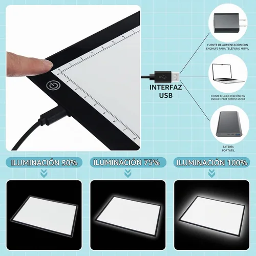 Vista 3 de Kanayu Panel de luz LED de brillo ajustable, mesa de luz de aula de 18 pulgadas con 245 bloques de patrón translúcido, letras y números de tablero