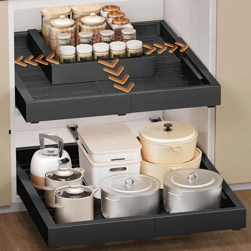 Vista 8 de 1 paquete de cajones extraíbles para armarios, cajón deslizante de ancho expandible (12"-19") y profundidad (17"-23") con 3 rieles deslizantes