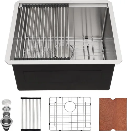 Vista 26 de Sarlai Fregadero de cocina empotrado de 30 pulgadas dorado - Fregadero de cocina de 76,2 cm x 45,7 cm con repisa para estación de trabajo de acero