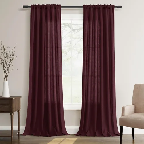 Vista 40 de Cortinas de lino verde aguamarina de 84 pulgadas de largo, juego de 2 paneles semitransparentes con bolsillo para barra para comedor, decoración