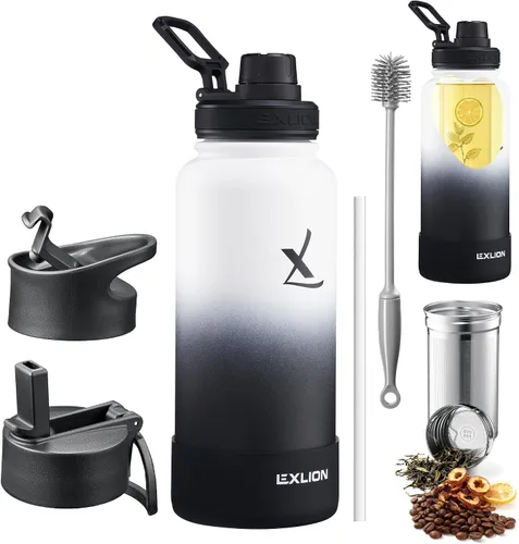 Vista 8 de Lexlion Botella de agua de 14 onzas, de acero inoxidable con aislamiento de triple pared, resistente al olor y a la tensión, botella reutilizable, 1