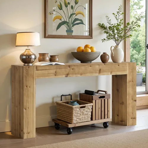 Vista 11 de Tribesigns Mesa de sofá consola de madera maciza de 63 pulgadas, mesa de entrada larga de granja detrás del sofá para sala de estar, entrada