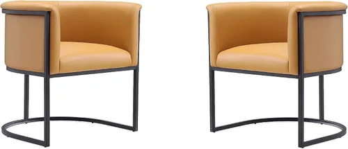 Vista 10 de Manhattan Comfort Bali - Silla de comedor de piel sintética, diseño Art Deco moderno con silueta escultórica, marco de metal, cojines acolchados