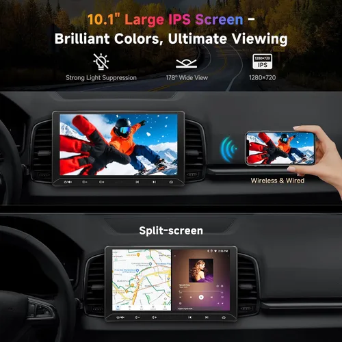 Vista 3 de ATOTOZONE A5L 10.1 pulgadas AI Android Doble DIN Estéreo, radio Bluetooth con CarPlay inalámbrico y pantalla táctil automática Android, WiFi/USB