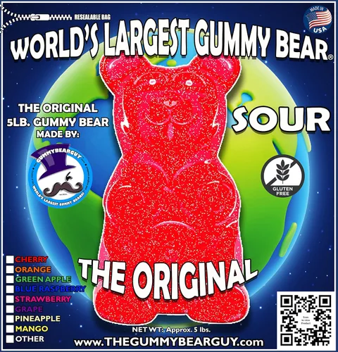 Vista 4 de The Gummy Bear Guy Ositos de gomita de fama mundial (TM) Oso de goma más grande del mundo agrio - Cereza/Frambuesa azul/manzana verde