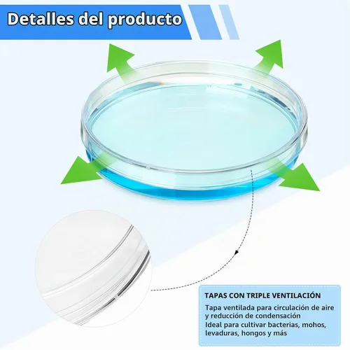 Vista 3 de Xuhal Platos Petri estériles de plástico con tapa de 3.543 in de diámetro x 0.630 in, placa Petri para análisis de laboratorio, experimentos