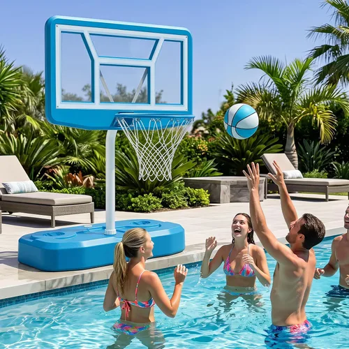 Vista 7 de Goplus Aro de baloncesto para piscina con tablero de policarbonato de 42 pulgadas, 2 bolas, bomba