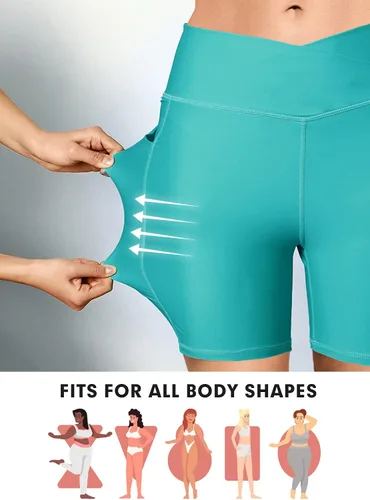 Vista 8 de Aleumdr Pantalones cortos de natación de 5 pulgadas para mujer, cintura alta, control de abdomen, pantalones cortos de natación con bolsillos UPF 50+