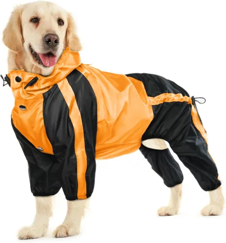 Vista 7 de Chubasquero para perros, chaqueta ligera de lluvia, poncho ajustable de 4 patas para mascotas con capucha, chaleco impermeable a la nieve, ropa