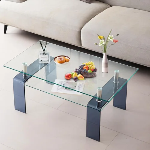 Vista 14 de Mesa de centro rectangular de vidrio para sala de estar, con mesa de vidrio templado y capa de MDF, para sala de estar y oficina