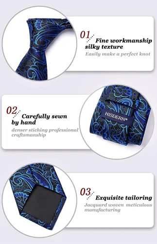 Vista 197 de HISDERN Corbatas para hombre, corbata de cachemira y bolsillo cuadrado tejido clásico floral para hombre, corbata de fiesta de boda