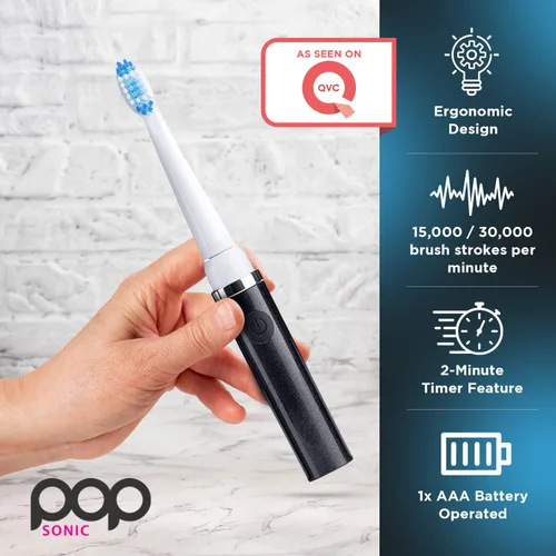 Vista 4 de Cepillo de dientes eléctrico Pop Sonic (negro) + paquete adicional - Cepillos de dientes de viaje con batería AAA Cepillos de dientes eléctricos