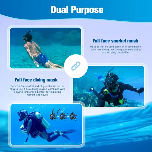 Vista 3 de SMACO Máscara de buceo de cara completa con soporte para cámara, máscara de esnórquel de cara completa para adultos compatible con tanque de buceo