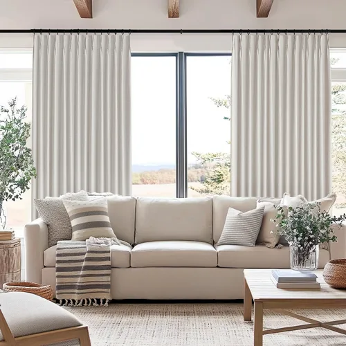 Vista 6 de MIULEE Cortinas Plisadas Opacas de 84 Pulgadas de Largo, Cortinas Plisadas de Lino para Dormitorio con Ganchos Aislamiento Térmico Reducción
