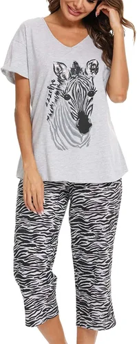 Vista 2 de Conjunto de pijama de algodón para mujer, camiseta de manga corta con pantalones capri, ropa de descanso