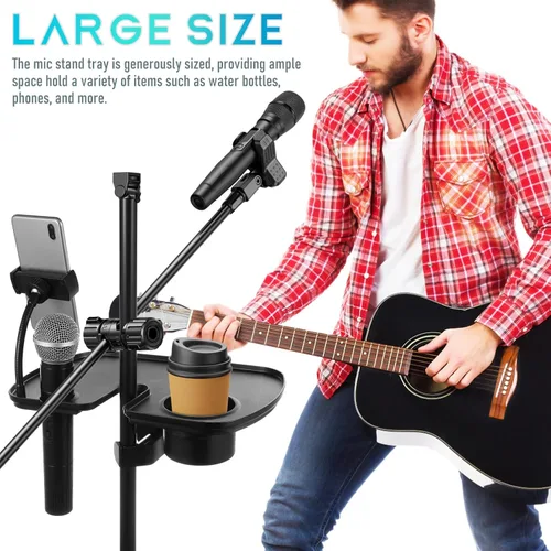 Vista 2 de Toyvian Bandeja universal para micrófono con soporte para bebidas, soporte de micrófono ajustable, soporte de teléfono para transmisión en vivo