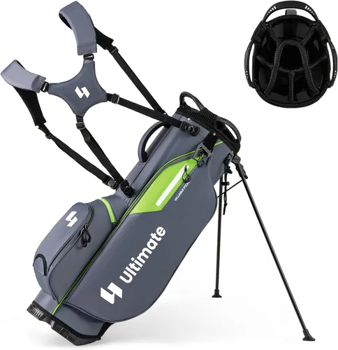 Vista 10 de Bolsa de pie de golf ULTIMATE, bolsa de golf de 8 vías con 5 bolsillos, capucha antilluvia, correa desmontable de doble hombro, almohadilla lumbar