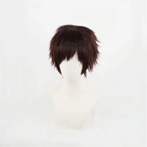 Vista 4 de COSPLAZA Cabello sintético marrón corto en capas para hombre revisión héroe animación personaje Halloween fiesta Cosplay pelucas