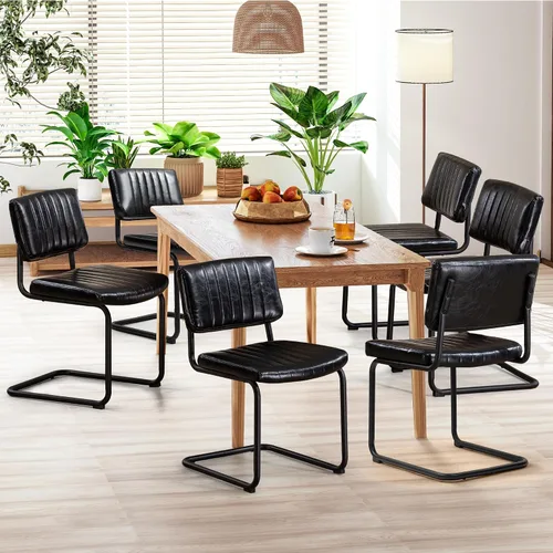 Vista 11 de Juego de 2 sillas de comedor voladizas, sillas de comedor modernas de mediados de siglo con patas de metal negro, sillas de cocina tapizadas