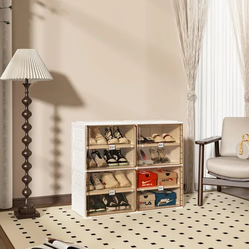Vista 6 de ANTBOX Organizador portátil de estante para zapatos para armario y entrada, gabinete de almacenamiento de zapatillas apilable con puerta magnética
