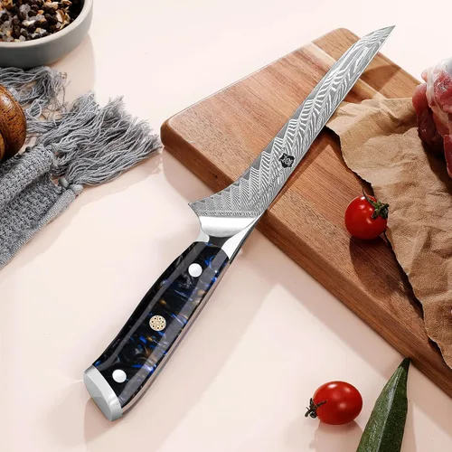 Vista 7 de WILDMOK Cuchillo deshuesador japonés de Damasco de 7 pulgadas, grado profesional, mango de espiga completa de resina