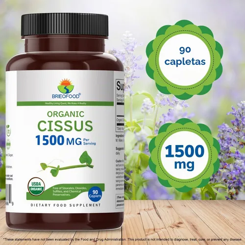 Vista 6 de Brieofood Organic Cissus Quadrangularis 1500mg, 45 porciones, vegetariano, sin gluten, 90 tabletas vegetarianas