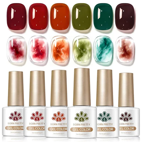 Vista 17 de BORN PRETTY Esmalte de uñas de gel de 6 colores marrón óxido, rojo moca, borgoña Juego de esmaltes de gel de otoño e invierno, tonos beige verde