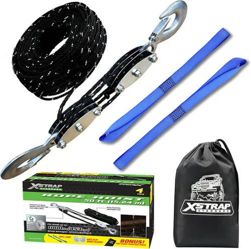 Vista 14 de XSTRAP STANDARD - Polipasto de cuerda de 50 pies, resistente bloque de rueda de rotura de 2000 libras Tackle Pulley System for Lifting Heavy